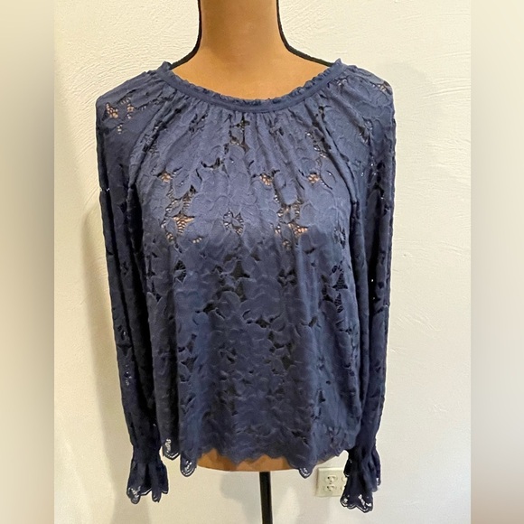 Free People Tops - Free people M navy Olivia Lace Top Blouse